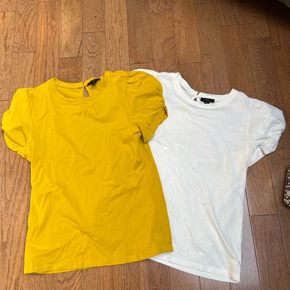 J. Crew Medium Puff Sleeve Tees in Mustard and Cream Bundle of 2 - Picture 1 of 5